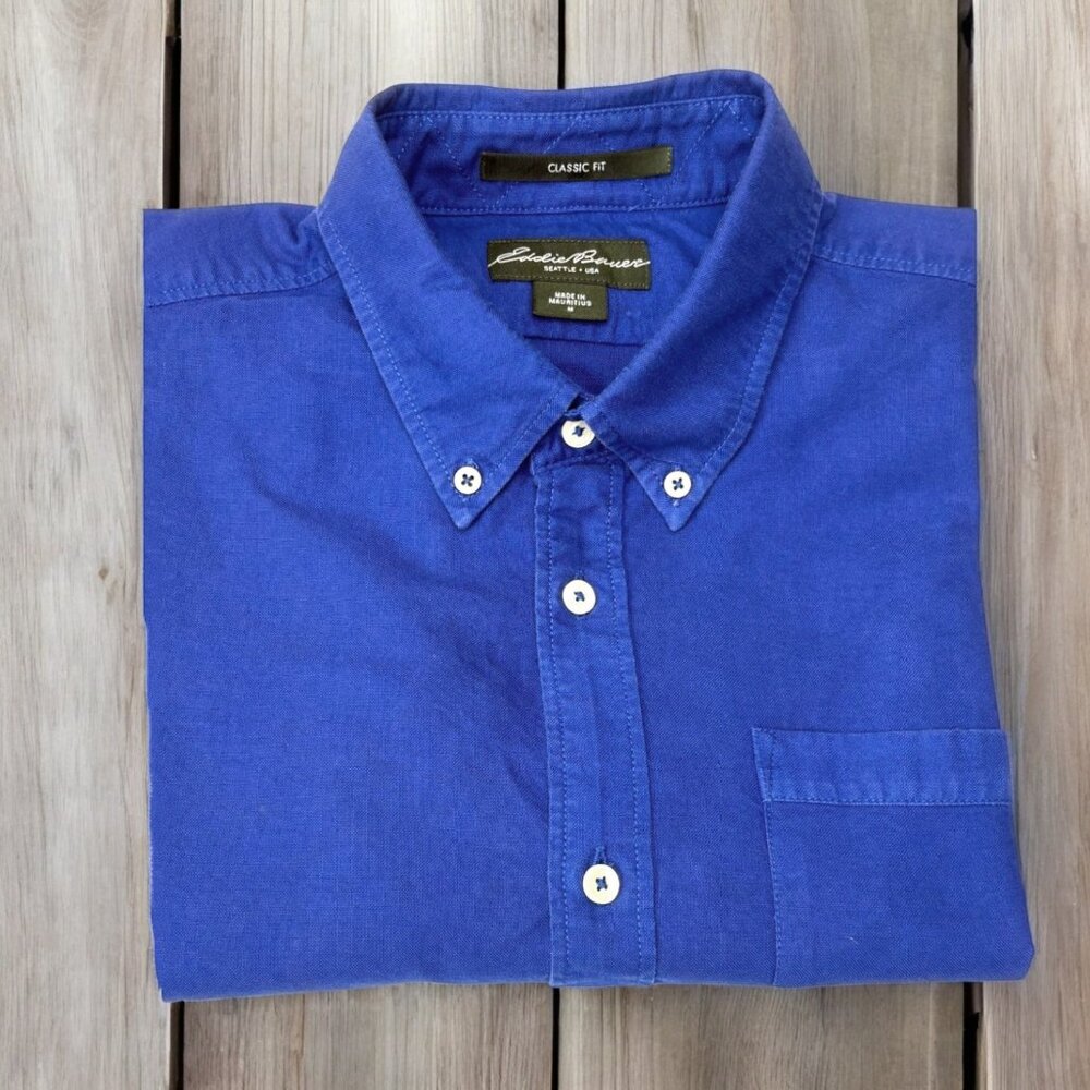 Eddie Bauer Classic Fit Cerulean Cotton Button Down Long Sleeve Shirt